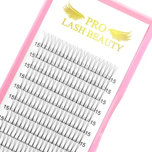 Miniatura 11 de Extensiones de pestañas postizas de volumen prefabricadas 3D-C-0.07-10 con tallo corto, extensiones de pestañas postizas en abanico prefabricadas 9