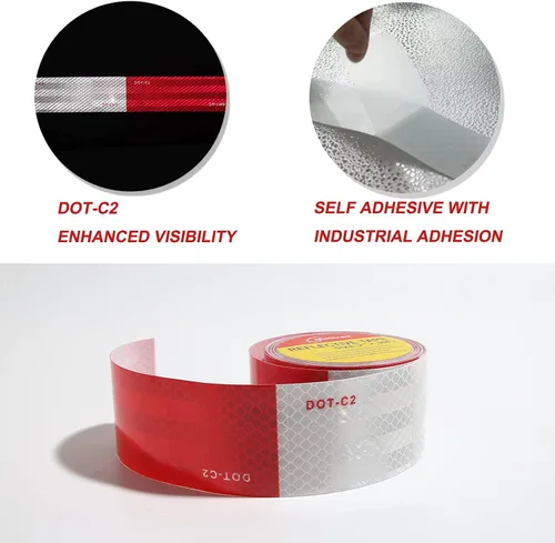 Miniatura 2 de DOT-C2 - Cinta reflectante, rojo y blanco, 2 pulgadas x 30 pies, impermeable, cinta de seguridad de visibilidad, cinta reflectante de advertencia