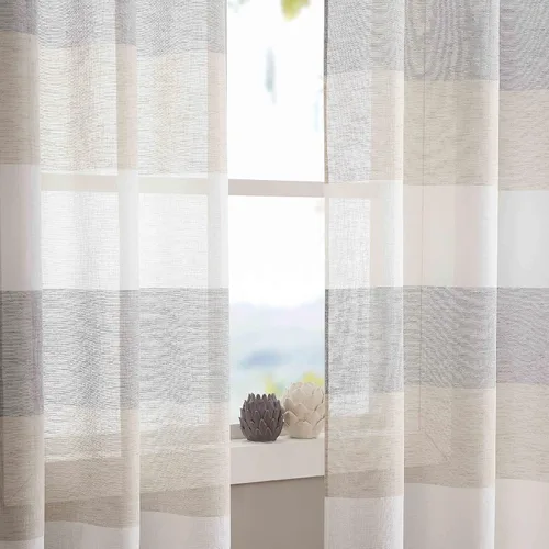 Miniatura 11 de Vision Home Cortinas traslúcidas a rayas color gris y azul ahumado, paneles de ventana rústicas de lino de 63 pulgadas de largo, cortinas rústicas