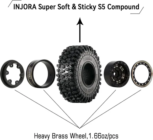 Miniatura 3 de INJORA Juego de 4 neumáticos Beadlock de latón 1.0 para 1/18 TRX4M 1/24 RC Crawler Car Axial SCX24 FMS FCX24 Gladiator Bronco C10 JLU Deadbolt B17