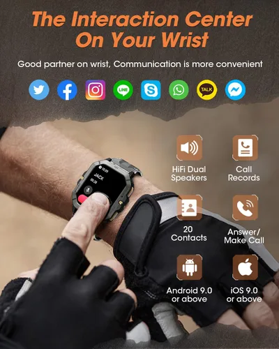 Miniatura 4 de Relojes inteligentes militares para hombres (responder/hacer llamadas), relojes para hombres con presión arterial/frecuencia cardíaca/sueño/más