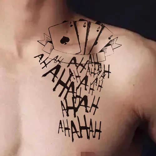 Miniatura 6 de NEDEQI - 4 hojas de tatuajes de Joker de gran tamaño, tatuaje falso temporal de Halloween para hombres y adultos, todas las versiones, calcomanías