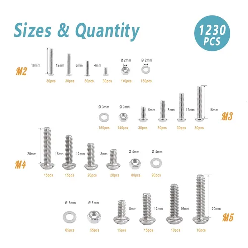 Miniatura 3 de Kadrick 1230 piezas de tornillos de acero inoxidable 304, surtido métrico M2 M3 M4 M5, kit de pernos de cabeza hexagonal de botón de 4mm-20mm
