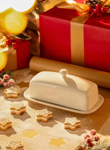 Miniatura 3 de Sweese - Mantequillera con tapa, mantequera de porcelana, soporte de mantequilla de 7.8 pulgadas con cubierta de asa, recipiente de mantequilla