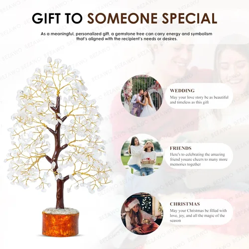 Miniatura 2 de Crocon Árbol de la vida de cristal de cuarzo transparente, chakra para energía positiva, decoración de Feng Shui, árbol bonsái de dinero con piedras