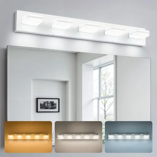 Miniatura 17 de VONLUCE Lámpara de tocador de baño, 3 luces LED modernas de tocador, luz de baño ajustable 3CCT con función de memoria, pantallas giratorias