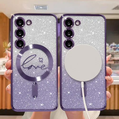Miniatura 42 de ZONRW - Funda para Samsung Galaxy S22 Ultra magnética, para mujeres y niñas, cubierta trasera suave, lujosa, con corazón de amor, bling, degradado