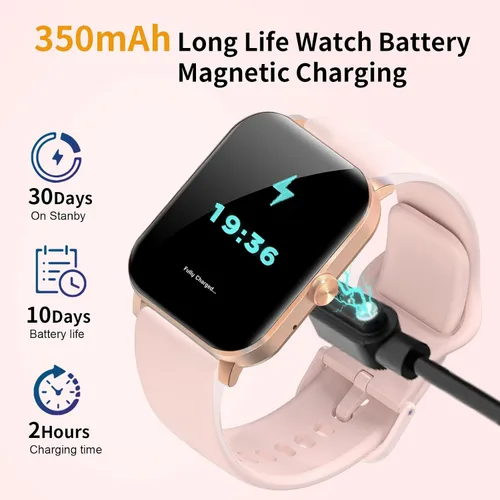Miniatura 6 de Reloj inteligente, relojes inteligentes para hombres y mujeres, rastreador de fitness HD de 1.85 pulgadas (respuesta/hacer llamadas), más de 120 Rosa