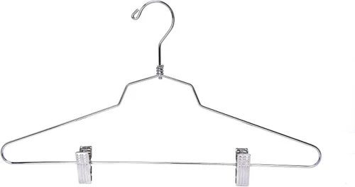 Miniatura 7 de Quality Hangers Perchas de metal para faldas con clips, paquete de 10 perchas de alambre para pantalones con gancho giratorio, perchas resistentes
