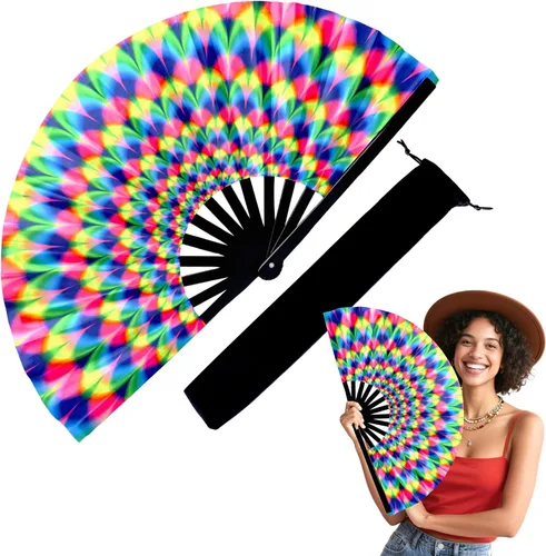 Miniatura 10 de Abanico de mano grande de 13 pulgadas con luz UV para baile en línea, abanico plegable para botas en el suelo, actuación, boda, fiesta - abanico
