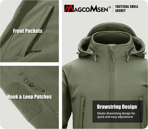 Miniatura 5 de MAGCOMSEN - Chaqueta táctica para hombre, de invierno, con forro polar y bolsillos múltiples, para esquiar, impermeable, forrada