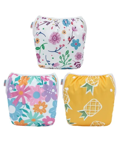 Miniatura 43 de Alva, Pañales de bebé para nadar, paquete de 2 unidades, talle único, reutilizable, lavable y ajustable de 0 a 36 meses. Tamaño de 10 a 40 lbs