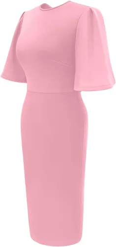 Miniatura 2 de Memoriesea - Vestido midi entallado con mangas cortas acampanadas con volantes para mujer