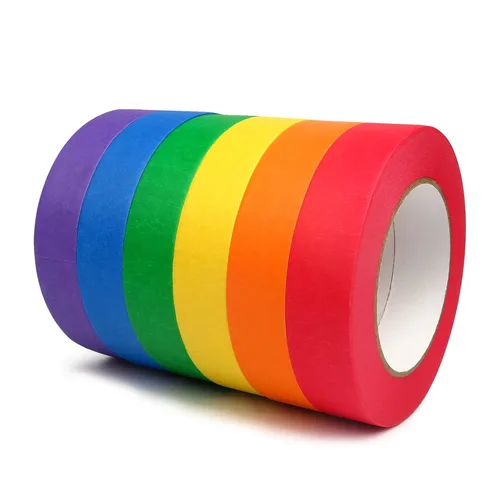 Cinta Adhesiva de Enmascarar de Colores, 6 Rollos de Cinta de Pintores 1" x 55yd, Cinta Colorida para Manualidades, Cinta de Etiquetado Arcoíris