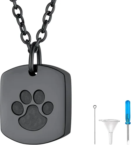 Miniatura 262 de FindChic Collares personalizados con urna para cenizas, barra vertical, gato, luna, reloj de arena, garra de perro, acero inoxidable, chapado en oro
