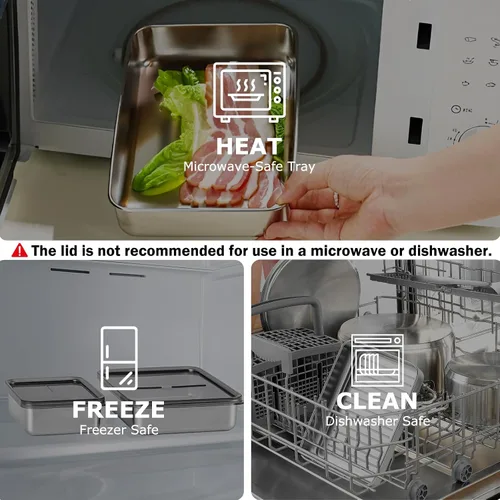 Miniatura 7 de Contenedor de Tocino para Nevera, 1 Paquete de Contenedores Herméticos de Carne para Delicatessen de Acero Inoxidable 304 con Tapas para Nevera