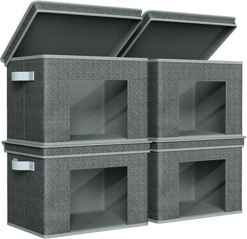 Miniatura 11 de Univivi Cajas de Almacenamiento de Tela Plegables Grandes Contenedores de Almacenamiento con Tapas [Paquete de 4] Cubos de Almacenamiento Plegables