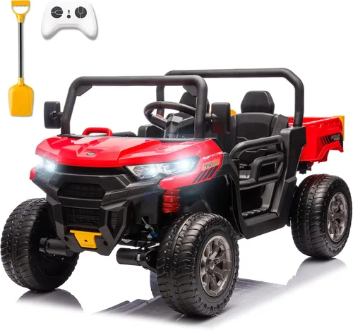 Miniatura 11 de Sopbost Juguetes de paseo de 24 V para niños grandes, camión volquete de 2 plazas con motores de 4 x 75 W, lado a lado, UTV para niños con ruedas