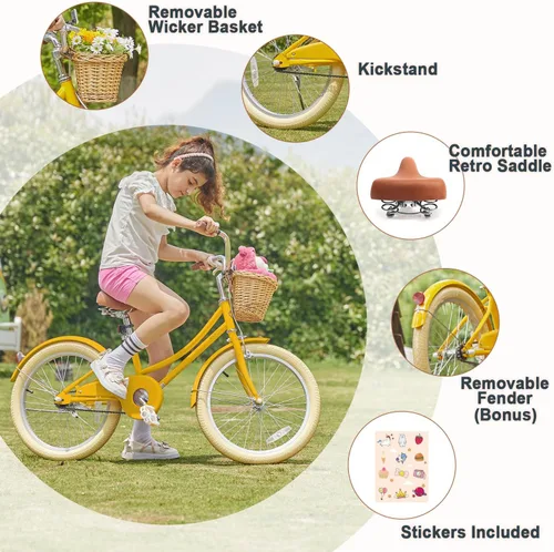 Miniatura 2 de Glerc Little Molly - Bicicleta de crucero retro para niños de 2 a 13 años de edad con cesta de mimbre y ruedas de entrenamiento/soporte, varios