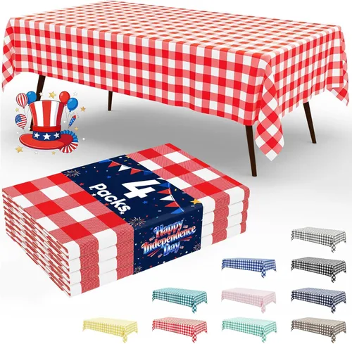 Miniatura 59 de Smiry Paquete de 3 Manteles Desechables de Cuadros Gingham Color Caqui - 54" x 72" Mantel de Plástico de Servicio Pesado, Cubiertas de Mesa