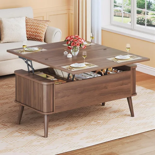 Miniatura 10 de HUAHUU Mesa de centro elevable de 40 pulgadas con almacenamiento, mesa de centro cuadrada 4 en 1 con compartimento oculto y estante abierto y 2