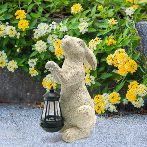 Miniatura 4 de Estatuas de jardín REYISO con luces solares - Figurina de conejo al aire libre, decoración de conejo para otoño en el césped, balcón - Arte