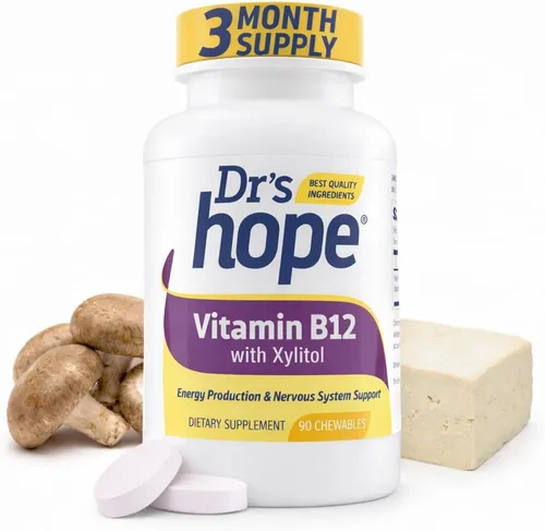 Dr's Hope Vitamina B12-1000 mcg, 90 cápsulas masticables | Aumenta el metabolismo, la producción de energía, el apoyo del sistema nervioso | 90
