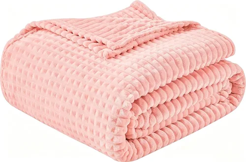 Miniatura 30 de EMME Manta de vellón, manta jacquard 3D para sofá y cama, manta suave, acogedora y esponjosa, ligera, de franela de lujo con diseño de cuadrícula