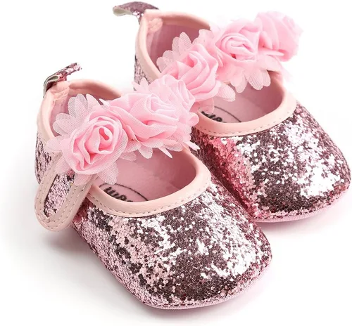 Miniatura 129 de RVROVIC Mocasines de princesa para bebé, zapatos brillantes de Mary Jane, zapatos de cuna de suela suave y ligera de primera calidad, zapatos