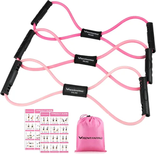 Miniatura 10 de RENRANRING Bandas de Resistencia de Fitness en Forma de 8 con Asas - Juego de 3 Bandas de Tubo de Ejercicio para Estiramiento de Brazos y Hombros