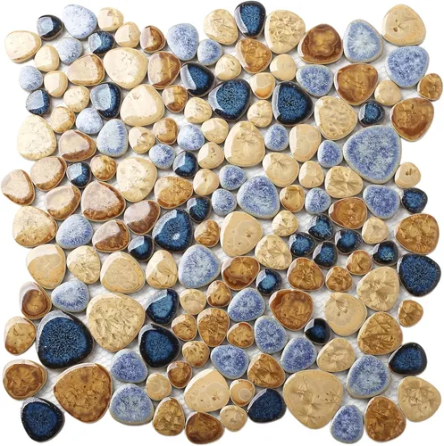Blujellyfish Azulejo de Porcelana de Guijarro Cerámico de Mosaico Azul Esmaltado para Piscina, Baño, Ducha, Pared y Suelo TSTGPT001 (5 Pies