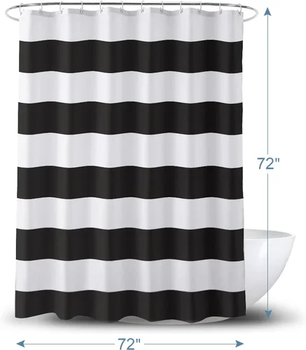 Miniatura 7 de AmazerBath Cortina de ducha en blanco y negro, tela a rayas con 2 piedras pesadas, 72 pulgadas de ancho x 72 pulgadas de alto