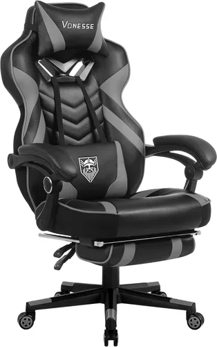 Miniatura 10 de Vonesse Silla de juegos, silla de oficina grande y alta con reposapiés y masaje, sillas de juegos para adultos con soporte lumbar, silla ergonómica