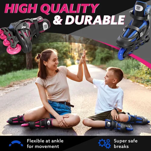 Miniatura 2 de Inline Skates for Girls and Boys, with Knee Pads, Elbow Pads and Wrist Guards, Gel Wheels, Adjustable Sizing, for Men, Women, Girls, Boys, High