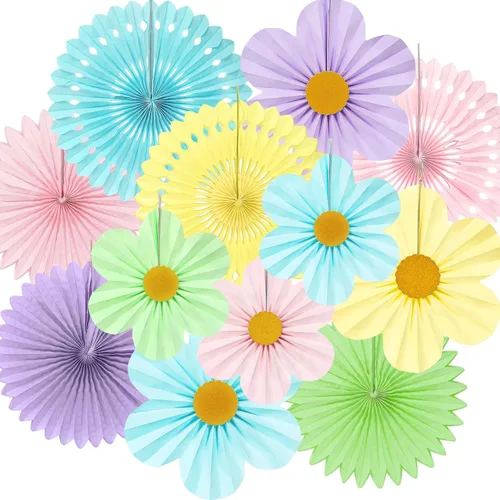Miniatura 17 de Juego de 6 abanicos de papel para colgar en fiestas, guirnaldas de papel con patrón redondo negro para decoración de cumpleaños, bodas, eventos