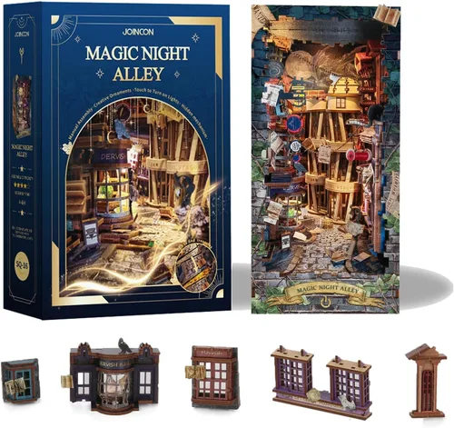 Kit de rincón de libros mágico - Kit de casa de muñecas en miniatura DIY para adultos y adolescentes, rompecabezas de madera 3D para estantería,