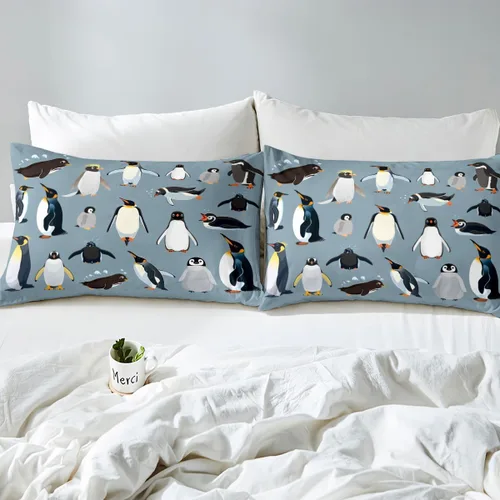 Miniatura 7 de Erosebridal Juego de ropa de cama de pingüinos, funda de edredón de animales antárticos para niños y niñas, funda de edredón estilo caricatura