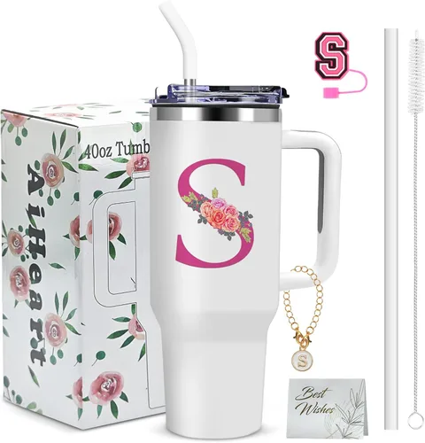 Miniatura 15 de Regalos de cumpleaños para mujeres, vaso con monograma con asa, regalos personalizados para mamá, regalo con monograma para mujer, vasos