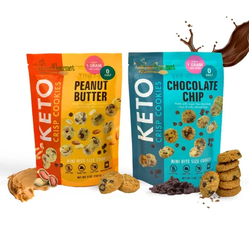 New Too Good Gourmet - Bocadillo keto bajo en carbohidratos | Paquete de 2 galletas sin azúcar con sabor a chispas de chocolate y mantequilla de