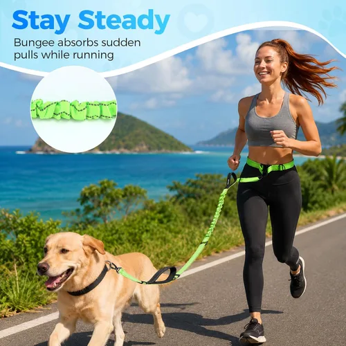 Miniatura 2 de Correa de perro grande manos libres, correa elástica de 6 a 8 pies con cinturón para perro de hasta 150 libras, correr, caminar, trotar