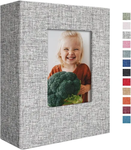 Miniatura 26 de Vienrose - Álbum de fotos de lino con 300 bolsillos de 4 x 6 pulgadas, cubierta de tela, para bodas, familias, aniversarios y bebés Azul cielo