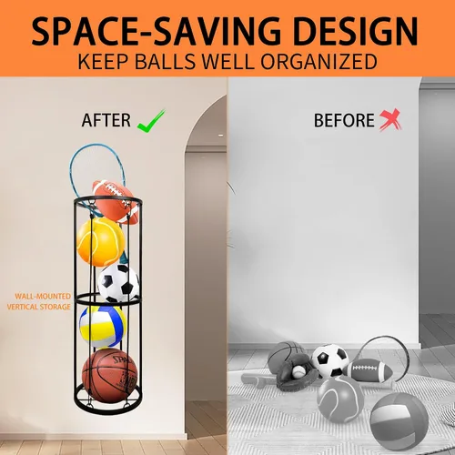 Miniatura 4 de Estante de almacenamiento para pelotas de garaje, soporte de baloncesto montado en la pared, estante vertical para pelotas de fútbol, voleibol