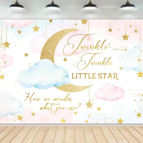 Newsely Twinkle Twinkle Little Star - Telón de fondo para revelación de género, 7 pulgadas de ancho x 5 pulgadas de alto, fotografía de niño o niña,