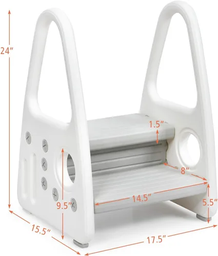 Miniatura 7 de Costzon Taburete para niños, escalera para entrenamiento de inodoro, encimera de cocina, baño, torre de dos escalones con diseño antideslizante, Gris
