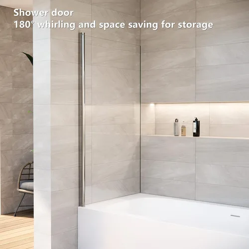 Miniatura 4 de Puerta de ducha con columpio para bañera, 30 pulgadas de ancho x 55 pulgadas de alto, puerta de baño con sello inferior, puerta de vidrio plegable