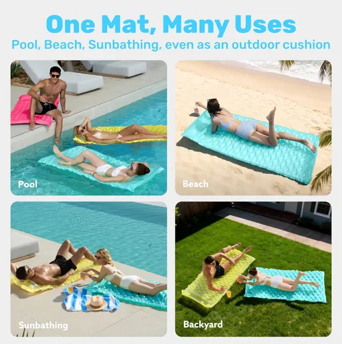 Miniatura 6 de Sloosh Paquete de 3 alfombrillas inflables para piscina, colchón flotador, con reposacabezas, flotador de piscina para adultos, 64 x 32 pulgadas