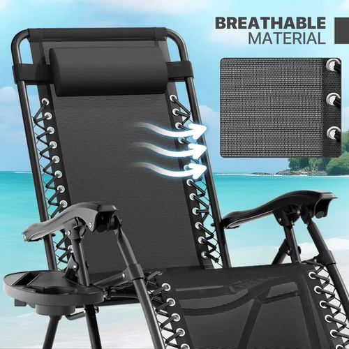 Miniatura 7 de Magshion Juego de 2 sillas plegables de gravedad cero, sillas de campamento reclinables para exteriores, sillas reclinables para patio con mesa Negro