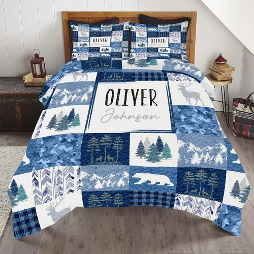 Miniatura 15 de ENCYCOM Edredón personalizado de oso bosque, edredón de animales del bosque, mejor juego de edredón decorativo único para cama colgante en la pared