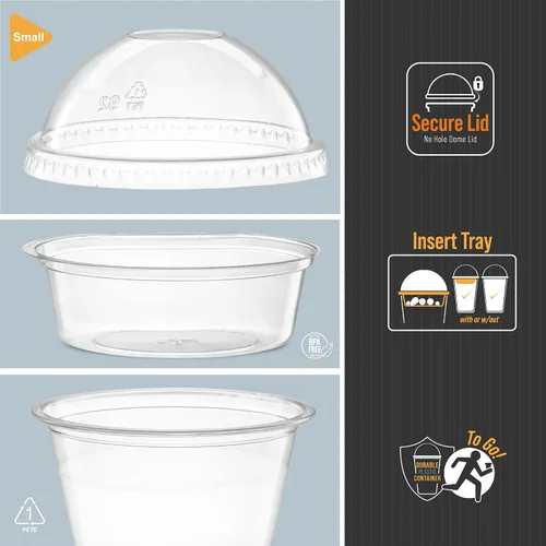 Miniatura 4 de ELEGANT DISPOSABLES Vasos de plástico para parfait de 9 onzas con insertos y tapas de 2 onzas, 50, juegos de recipientes de yogur de 9 onzas