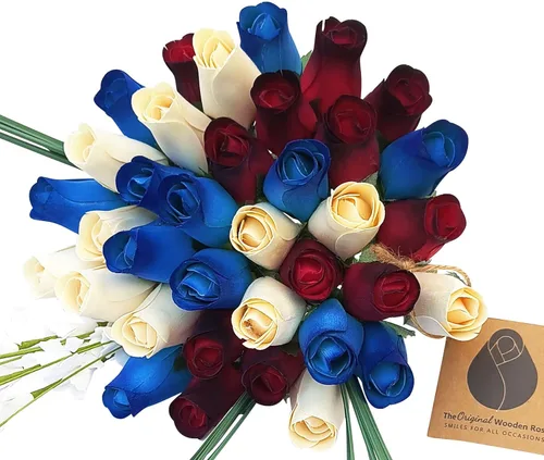 Miniatura 11 de Primitive Patriotic 2 Docenas Rojo con Puntas Negras, Blanco y Azul con Puntas Azul Oscuro Ramo